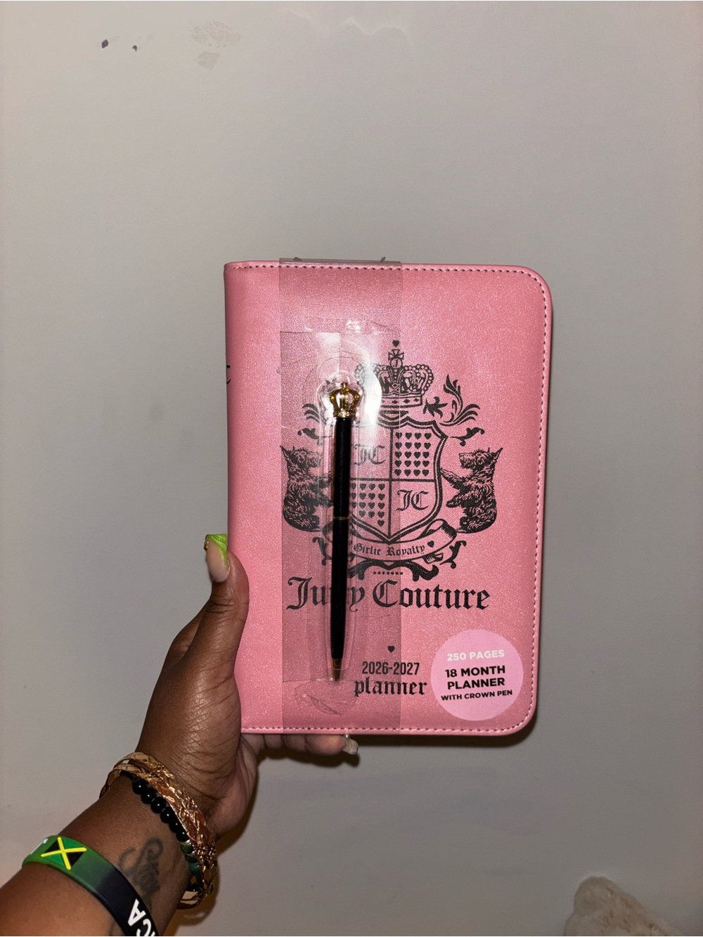 Juicy Couture Pink Planner with Crown-Topped Black Pen